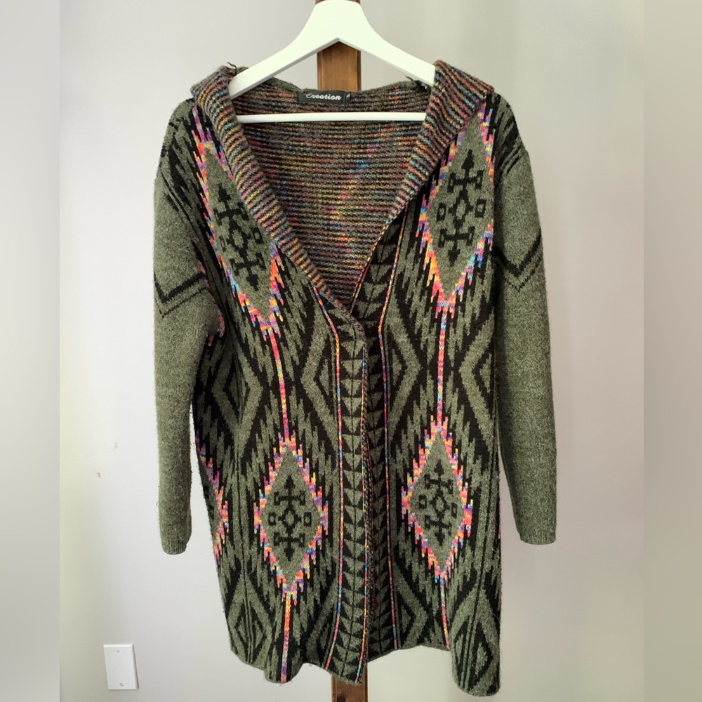 CREATION | Wool Blend Aztec Style Cardigan | Sz Sm